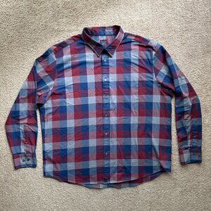 Untuckit Shirt Mens 2XL Button Up Long Sleeve Point Collar Red Blue Checks